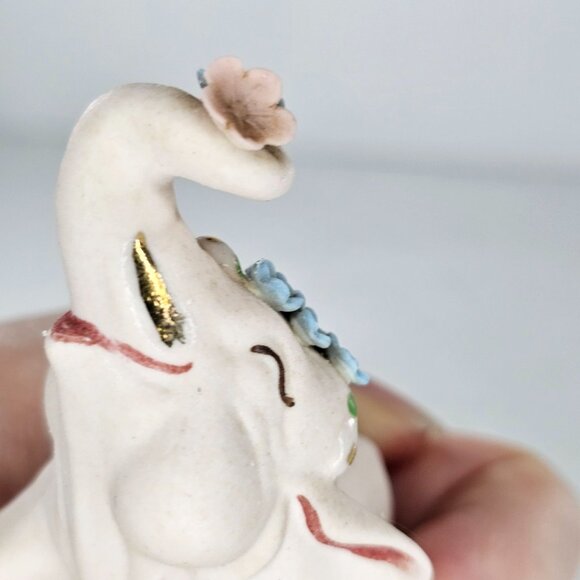 Vintage Walker Renaker Pink Bisque Elephant Figurine Gold Accents Flowers - Picture 13 of 13